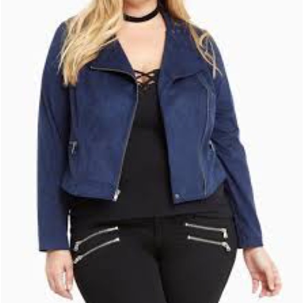 Torrid Blue Faux Suede Zippered Moto Jacket